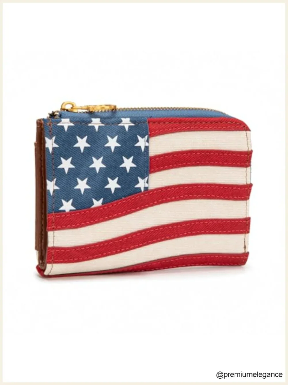 Vintage American Flag L-Zip Wallet, Heavy-Duty Canvas, Multi-Pocket, Brass